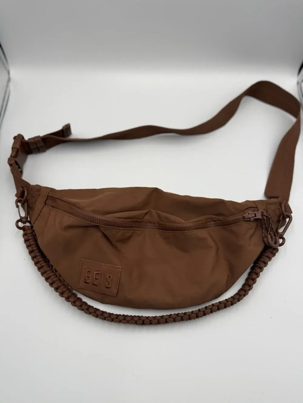 BÉIS Brown Nylon Sport Pack Belt Bag Crossbody Fanny Pack with Braided Rope